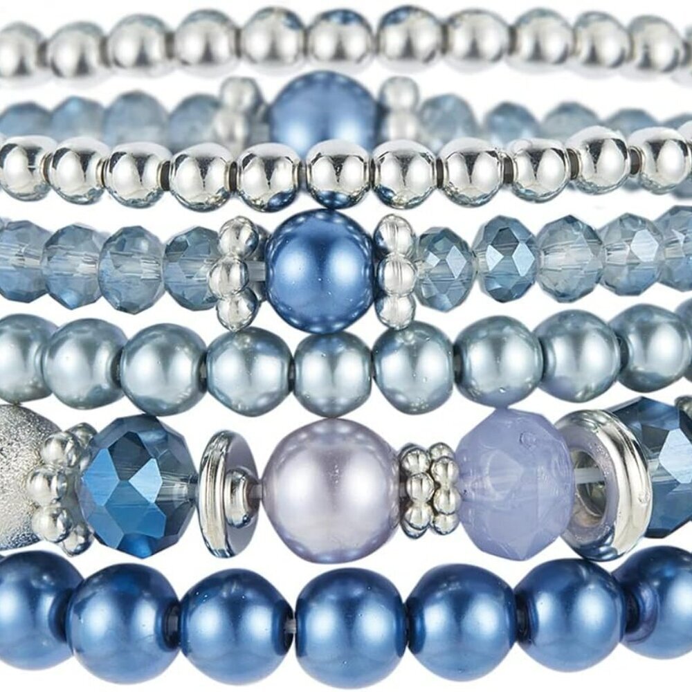 Beaded Pearl Stretch Bracelet Silver Stackable Crystal Beads Bracelets Trendy Co